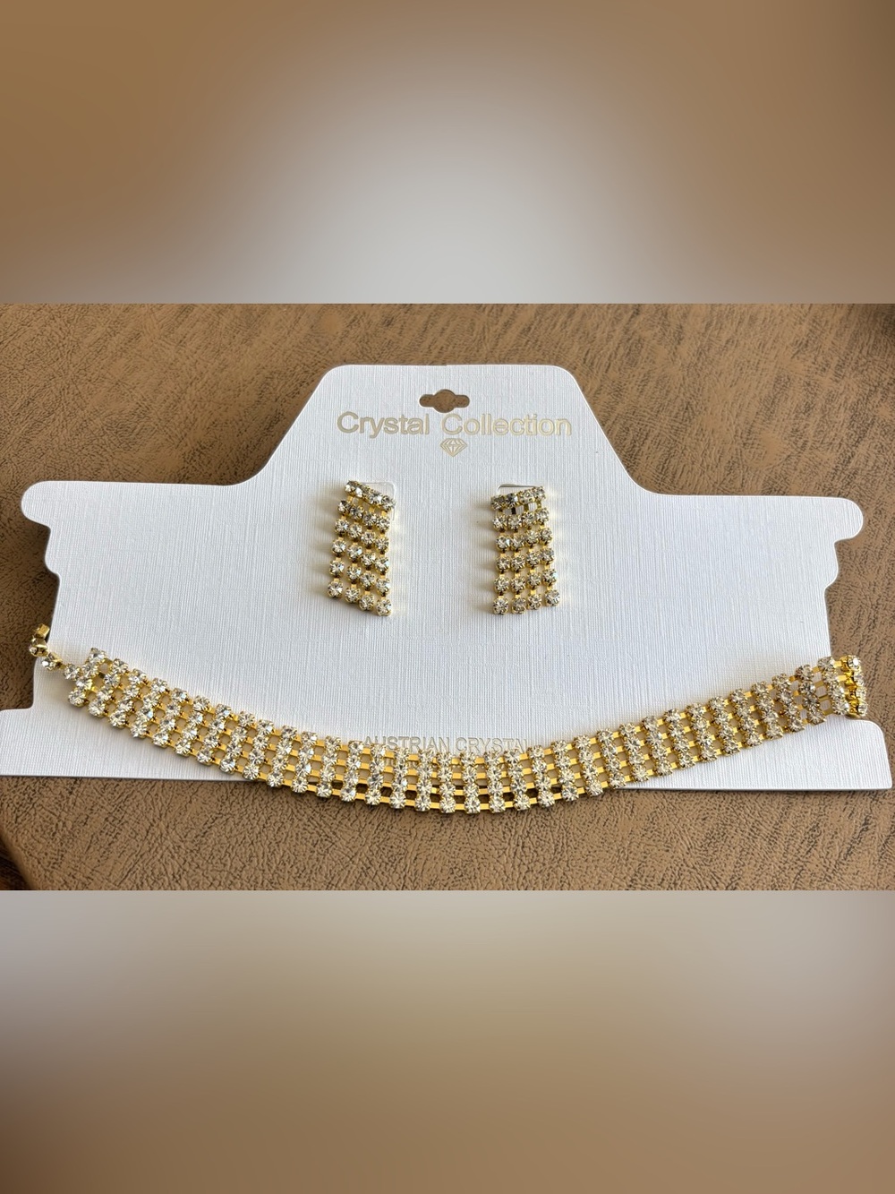 Gold Rhinestone Necklace and Earring Set